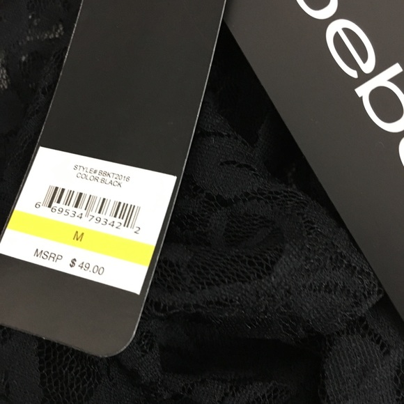 bebe Logo Shirt Rhinestone Lace PEAKABOO Top - Picture 7 of 8